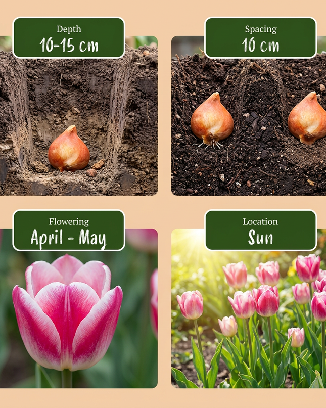 48x Tulipa Mata Hari - Tulipán Mata Hari - Rosa y blanco - Planta de floración primaveral - Tamaño del bulbo 11/12