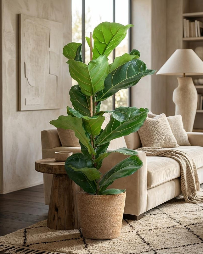Ficus Lyrata mit natürlichem Mand Seegras - 80cm - Ø21
