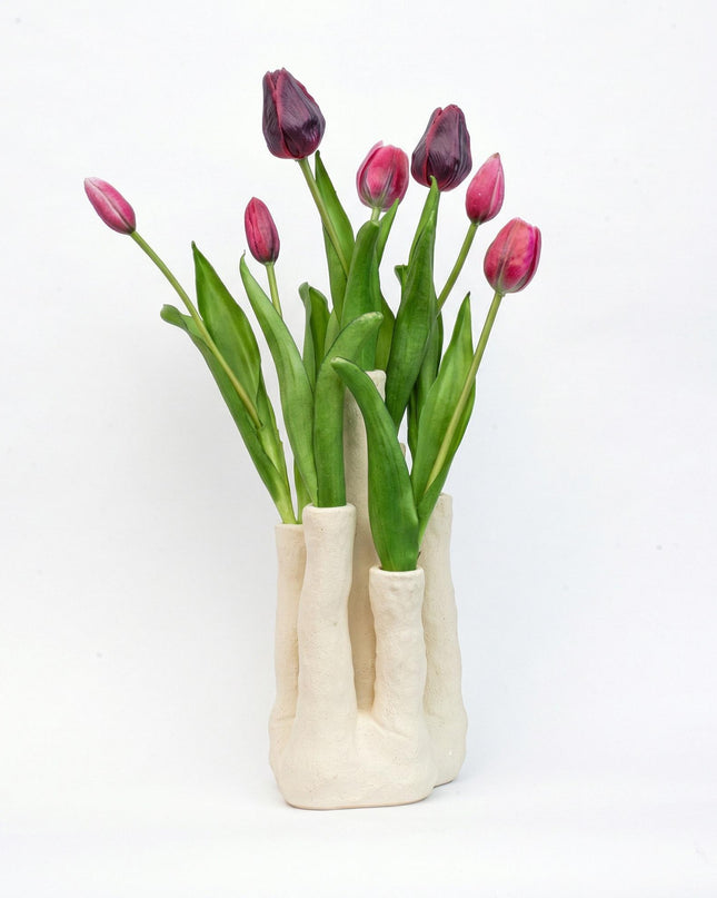 Artificial tulips + multi-spouted vase