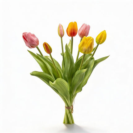 Mazetto di tulipani - Composizione Allegra - Tulipani artificiali 'Tocco Reale' - 7 steli - 42 cm