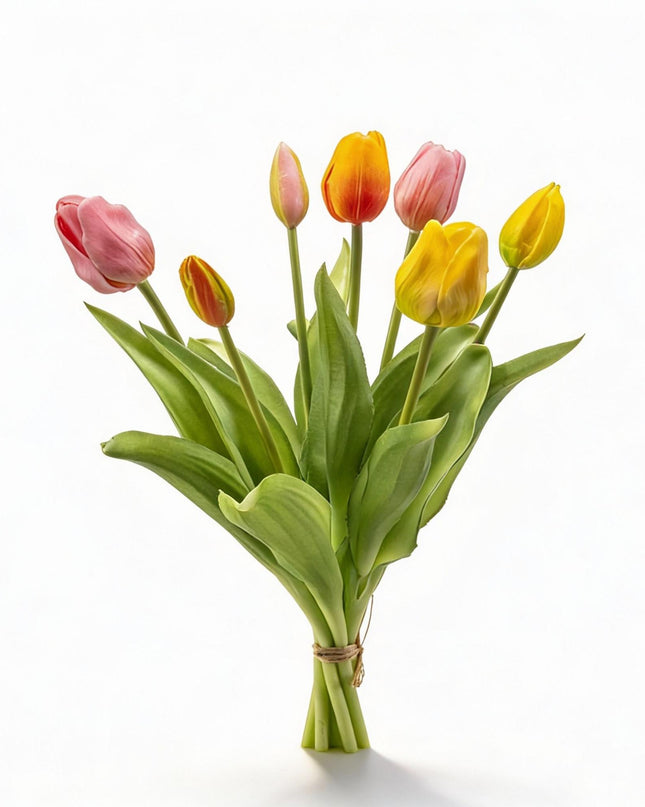 Mazetto di tulipani - Composizione Allegra - Tulipani artificiali 'Tocco Reale' - 7 steli - 42 cm