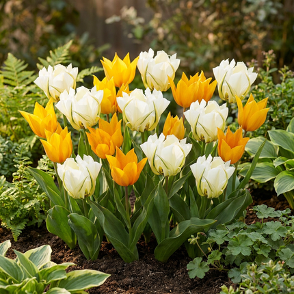 120x Tulipa Sunbath – Tulpe Sunbath – Gelb und Weiß – Frühjahrsblüher – Zwiebelgröße 11/12