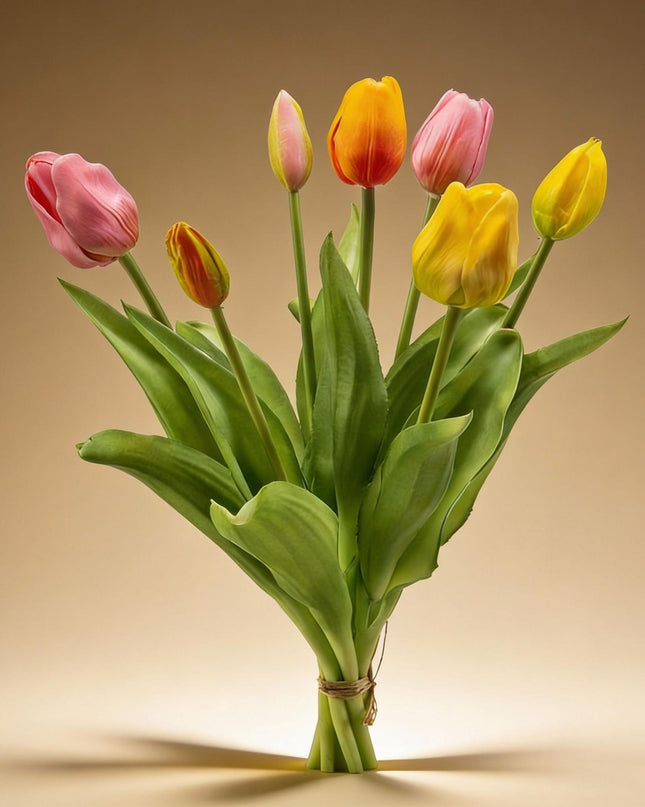 Mazetto di tulipani - Composizione Allegra - Tulipani artificiali 'Tocco Reale' - 7 steli - 42 cm