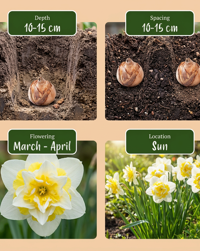 80x Narcissus Ice King - Dubbele narcis - Wit en Geel - Voorjaarsbloeier - Bolmaat 12/14