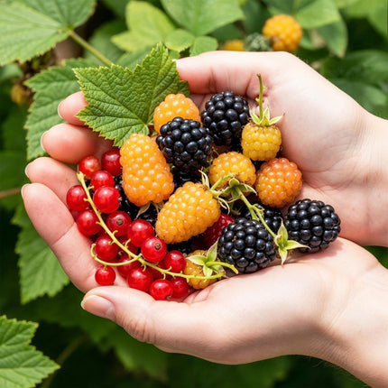 Plantas de fruta 6 unidades - Tricolor - Grosella roja - Frambuesa amarilla - Zarzamora negra - Maceta 9 cm