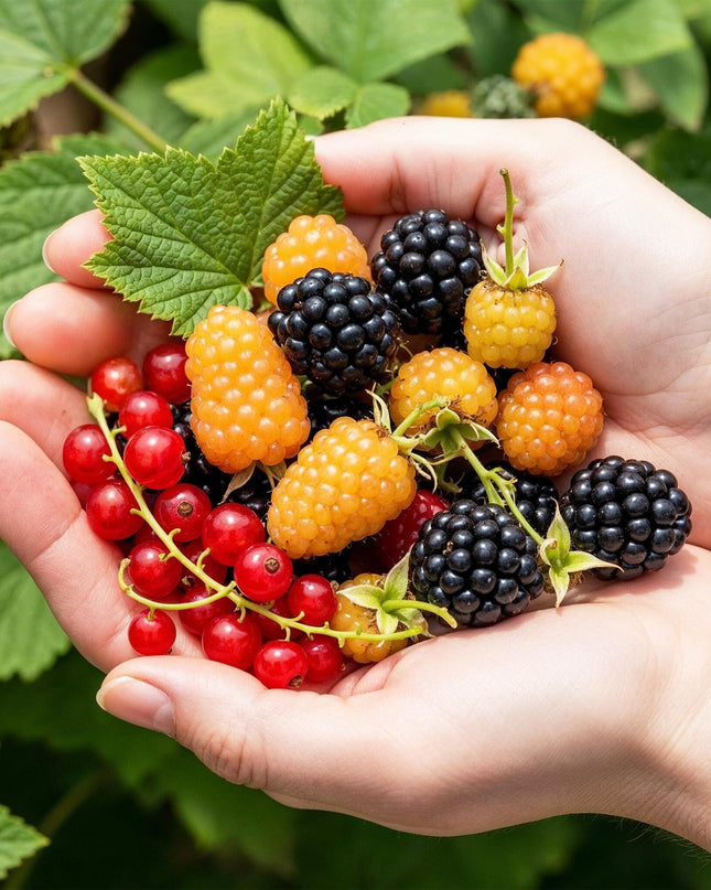 Fruit plants 6 pieces - Three-colored - Red Currant - Yellow Raspberry - Black Blackberry - Pot 9cm