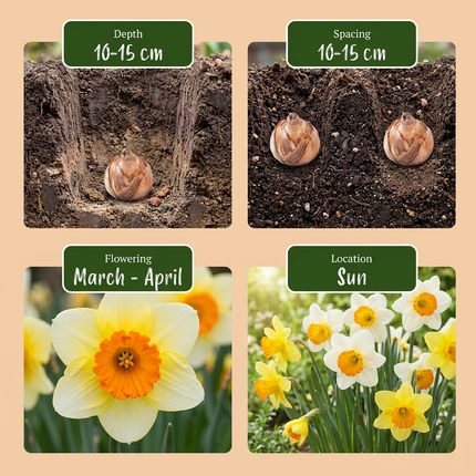 30x Narcissus large Cupped mix - Large-flowered daffodil mix - Yellow and White - Spring bloomer - Bulb size 12/14