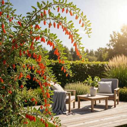 Goijbes Obstpflanzen - 6 Pflanzen - Bocksdorn - Winterhart - Topf 9 cm - Orange - Rote Frucht