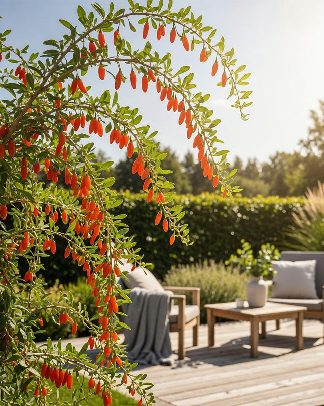 Goji Berry Fruit Plants - 6 plants - Lycium Barbarum - Hardy in Winter - Pot 9 cm - Orange - Red Fruit