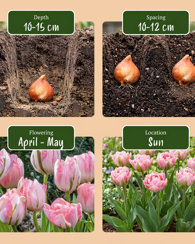 96x Tulipa Double Pink - Dubbele roze tulp - Roze - Voorjaarsbloeier - Bolmaat 11/12