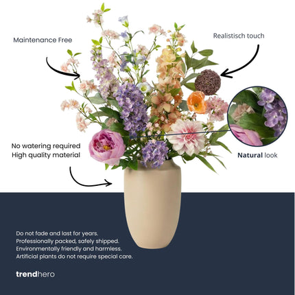 Mazetto di fiori finti - Prato pastello deluxe - Tatto reale - 15 steli - ↑ 100 cm