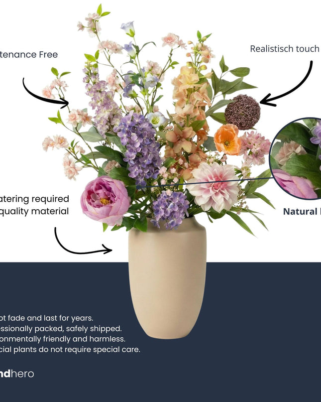Artificial Flower Bouquet - Pastel Meadow Deluxe - Real Touch - 15 Stems - ↑ 100 cm