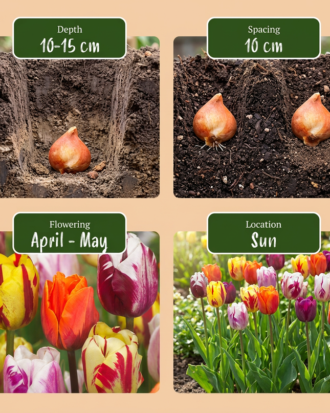 120x Tulipa Flaming Beauty Mix – Tulpe Flaming Beauty Mix – Verschiedene – Frühjahrsblüher – Zwiebelgröße 11/12