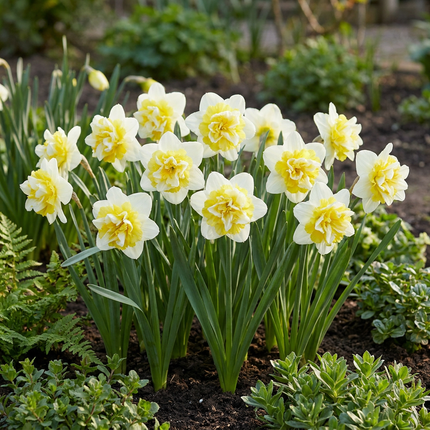 80x Narcissus Ice King - Narciso doble - Blanco y amarillo - Floración primaveral - Calibre del bulbo 12/14
