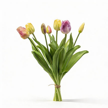 Tulpenstrauß - Sanfter Frühling - „Echter Griff“ Kunsttulpen - 7 Stiele – 42 cm