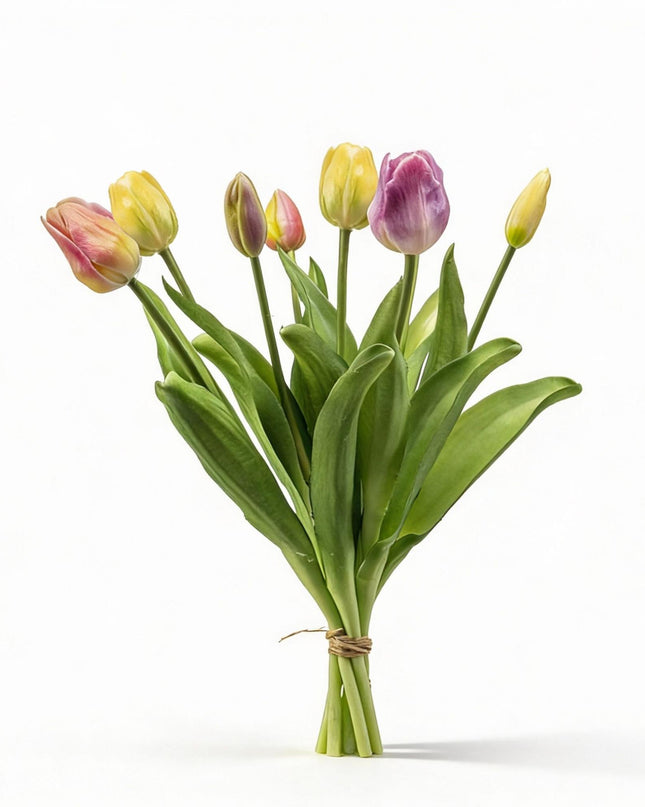 Bouquet di tulipani - Primavera Soffice - Tulipani artificiali 'Tocco Reale' - 7 steli – 42 cm