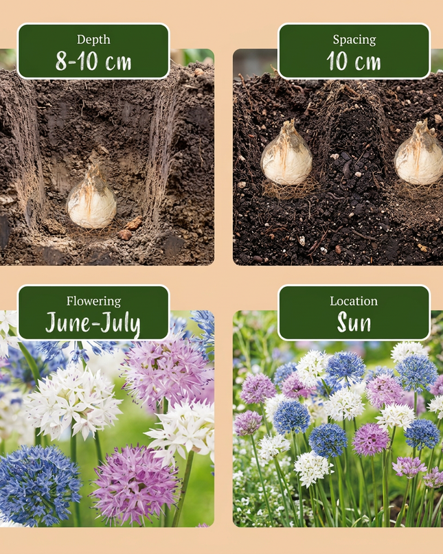 120x Allium Buzzing Beauties – Zierlauch Buzzing Beauties – Verschiedene – Sommerblüher – Zwiebelgröße 6/7