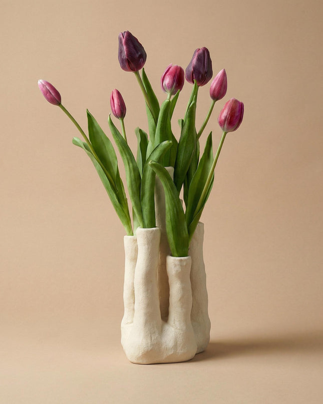 Artificial tulips + multi-spouted vase