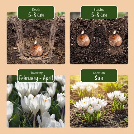 240x Crocus White - Croco bianco - Varie - Bulbo da naturalizzazione - Calibro del bulbo 7/8