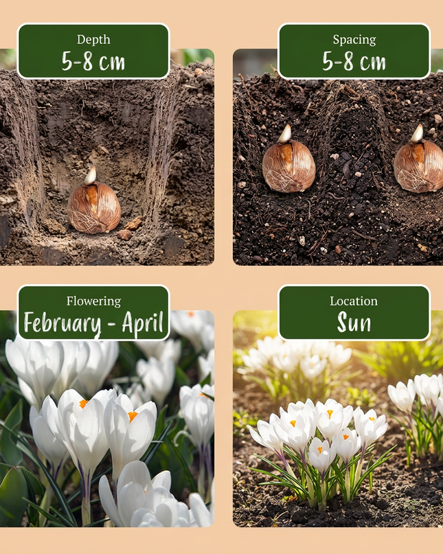240x Crocus White - azafrán blanco - varios - bulbo para naturalizar - calibre del bulbo 7/8