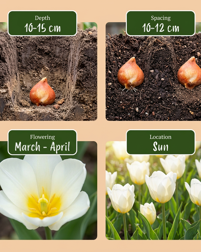 120x Tulipa Triumph White - Triumph-Tulpe - Weiß - Frühjahrsblüher - Zwiebelgröße 11/12