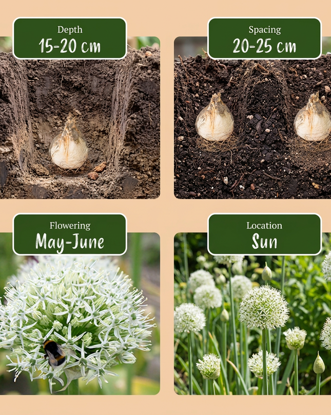 12x Allium Mount Everest - Zierlauch - Weiß - Sommerblüher - Zwiebelgröße 16/18