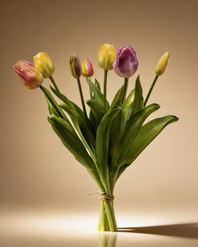 Bouquet di tulipani - Primavera Soffice - Tulipani artificiali 'Tocco Reale' - 7 steli – 42 cm