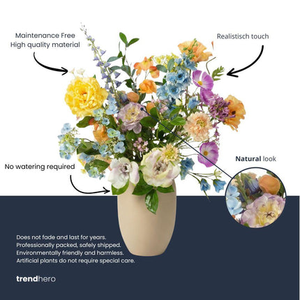 Flores artificiales - ramo Serenidad de Primavera Deluxe - 18 tallos - ↑ 85 cm