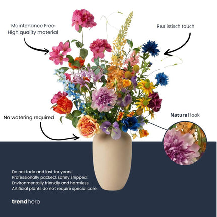 Flores artificiales - ramo Armonía de Verano Deluxe - 19 tallos - ↑ 100 cm - Flores de seda