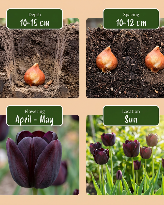 140x Tulipa Black – Schwarze Tulpe – Schwarz – Frühjahrsblüher – Zwiebelgröße 10/11