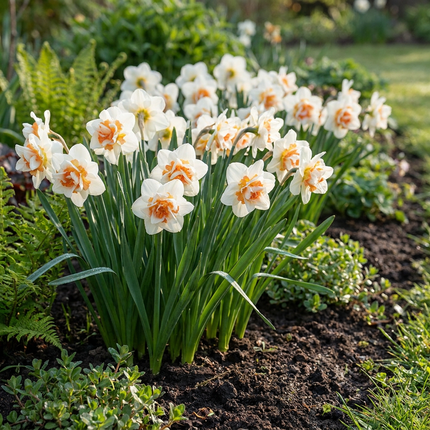 20x Narcissus Replete - Double daffodil Replete - White and Orange - Spring bloomer - Bulb size 10/12