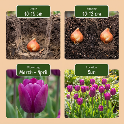120x Tulipa Triumph Purple - Triumph-Tulpe - Violett - Frühjahrsblüher - Zwiebelgröße 11/12