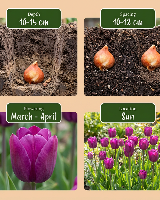 120x Tulipa Triumph Purple - Triumph-Tulpe - Violett - Frühjahrsblüher - Zwiebelgröße 11/12