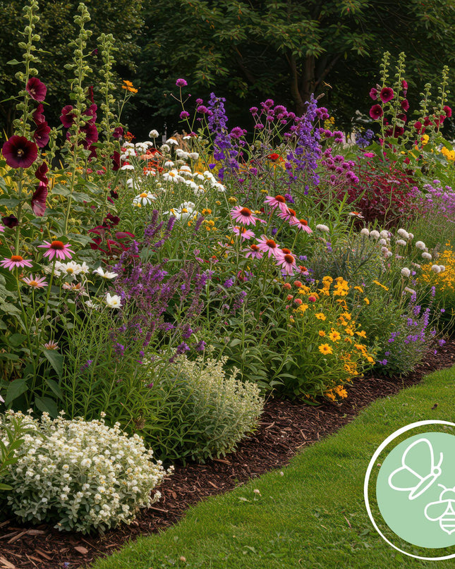 Green boutiQ - Borderpaket - Bienen- und Schmetterlingsanziehend - 24 Stauden - 3 m2 - Verschiedene Farben - Wenig Pflege - Topf 11cm