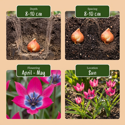 200x Tulipa Klein Schoon - Tulipe Little Beauty - Rose - Floraison printanière - Calibre du bulbe 6/+