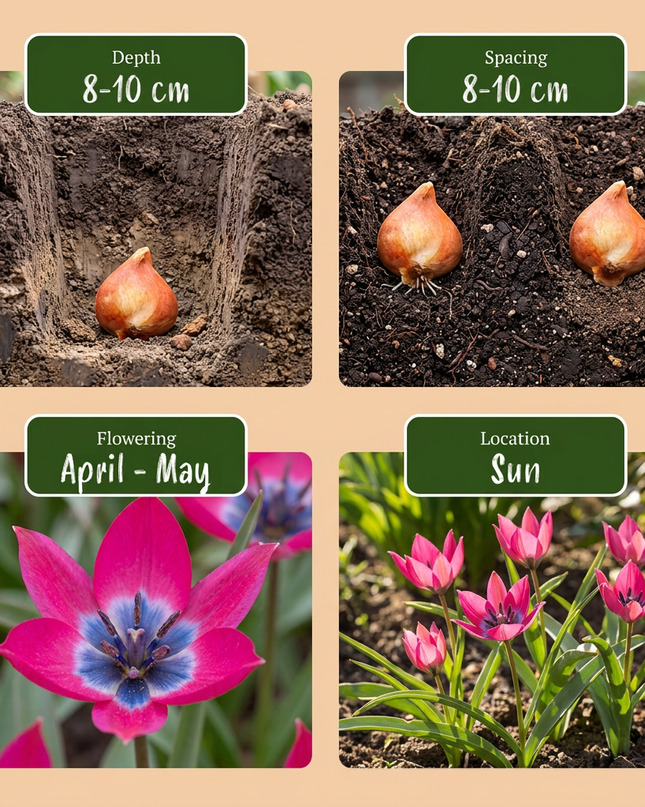 200x Tulipa Klein Schoon - Tulipán Little Beauty - Rosa - Planta de floración primaveral - Tamaño del bulbo 6/+