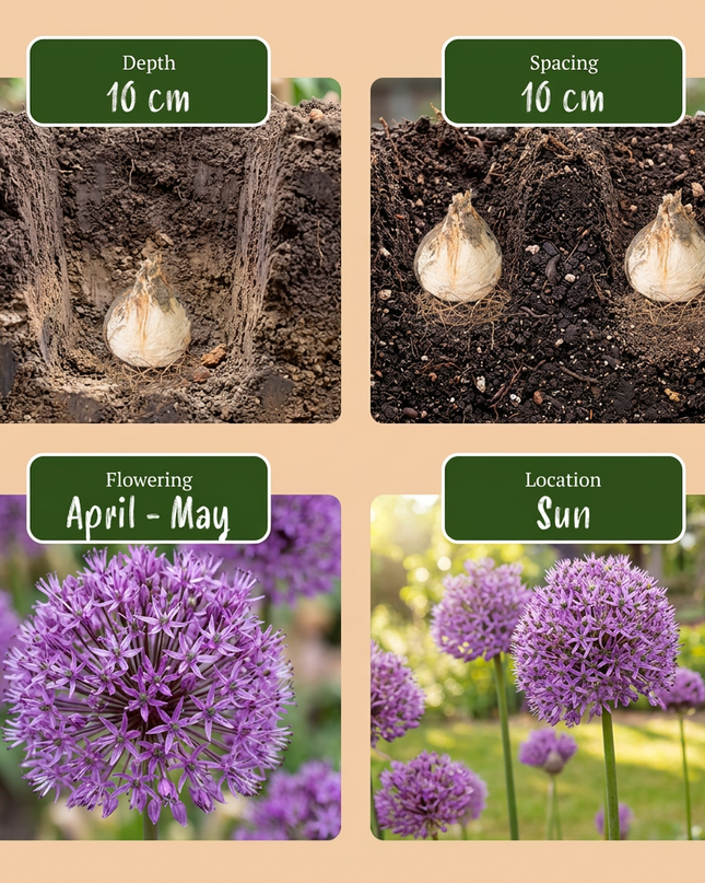 640x Bulb Garden Allium - Ajo ornamental para jardín de bulbos - Varios - Floración estival - Tamaño del bulbo 10/12