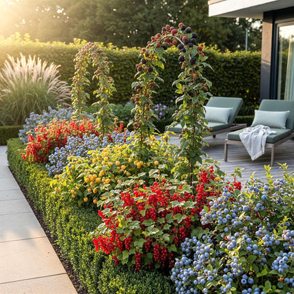 Fruit plants mix deal 4 plants - Red Currant/Yellow Raspberry/Blackberry/Blueberry - Hardy - 4 Plants - Pot 9cm