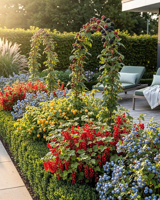 Fruit plants mix deal 4 plants - Red Currant/Yellow Raspberry/Blackberry/Blueberry - Hardy - 4 Plants - Pot 9cm