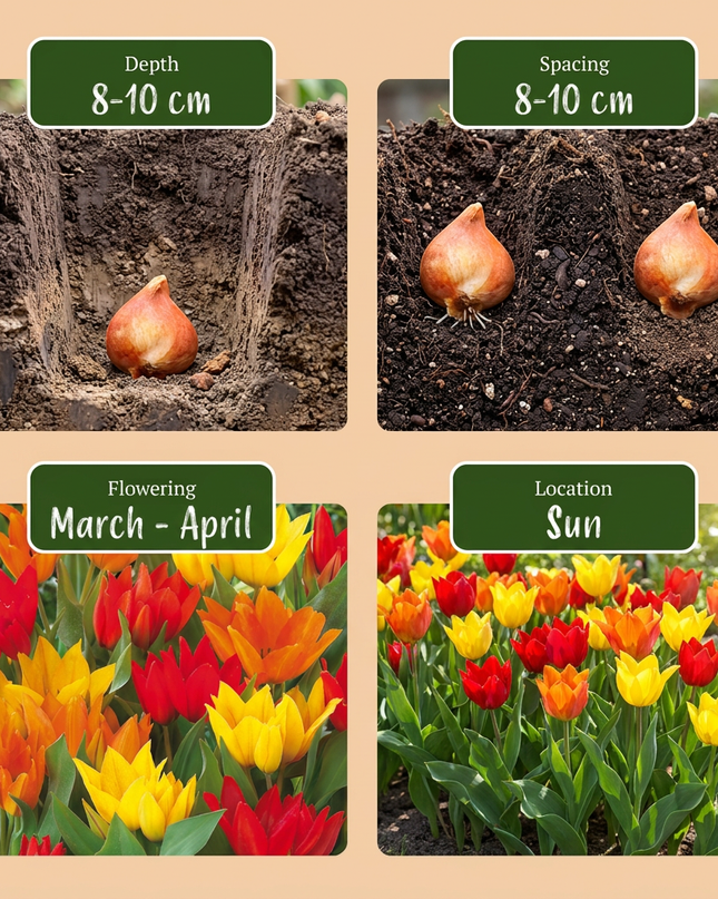 50x Tulipa Praestans Mix - Mezcla de Tulipa Praestans - Varios - Floración primaveral - Calibre del bulbo 8/9