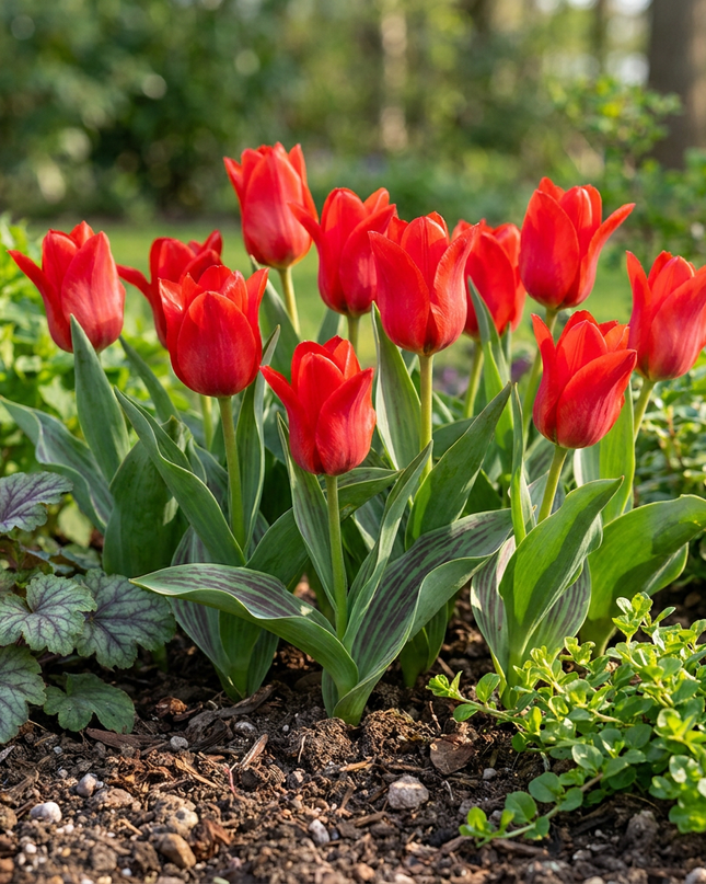 60x Tulipa Greigii Red - Tulipe Greigii - Rouge - Floraison printanière - Calibre du bulbe 11/12