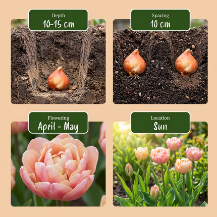 24x Tulipa Peaches & Kisses - Peaches & Kisses tulip - Assorted - Spring flowering bulb - Bulb size 11/12