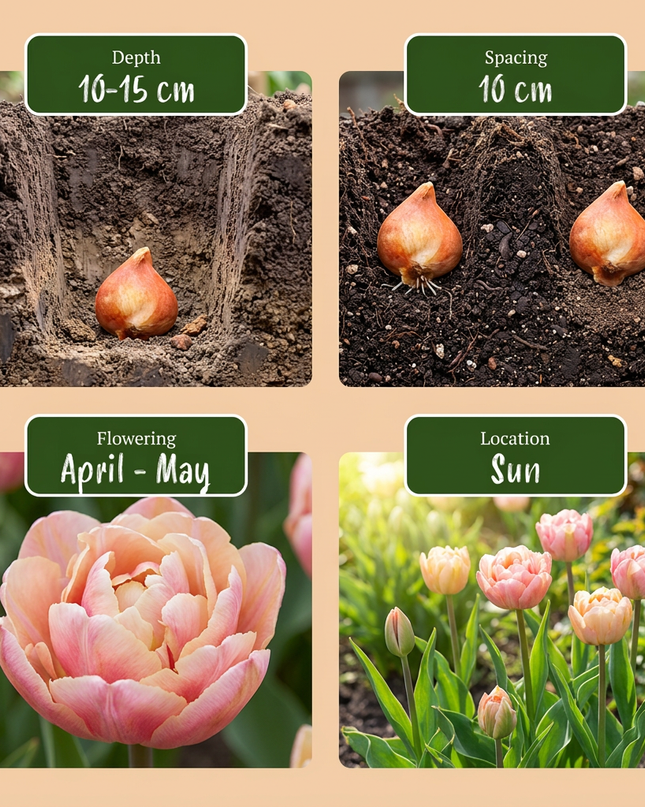 24x Tulipa Peaches & Kisses - Tulipán Peaches & Kisses - Varios - Planta de floración primaveral - Tamaño del bulbo 11/12
