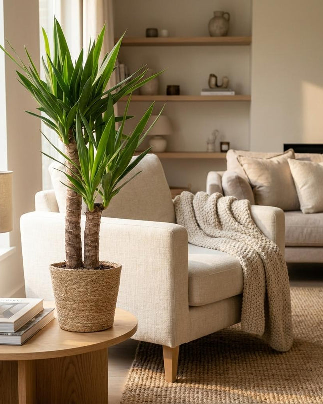 Yucca Elephantipes con cesta di erba marina naturale - 90cm - Ø21