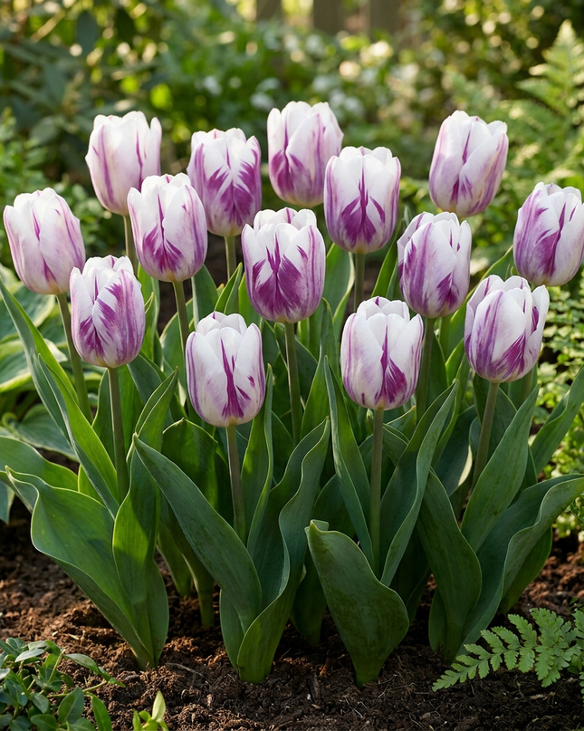 120x Tulipa Flaming Flag – Tulpe Flammende Flagge – Weiß und Violett – Frühjahrsblüher – Zwiebelgröße 11/12