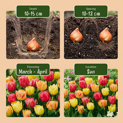 96x Tulipa Symbiosa mix - Mezcla de tulipanes Symbiosa - Variados - Floración primaveral - Calibre del bulbo 11/12