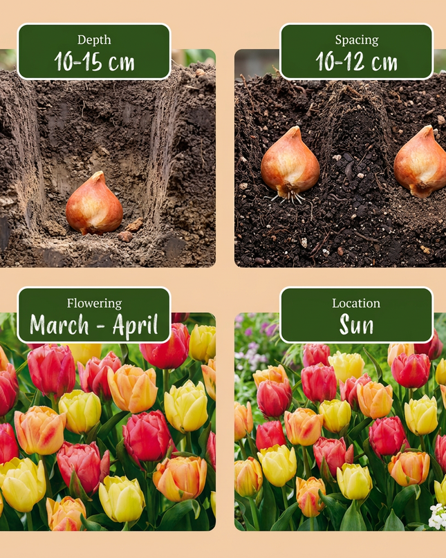 96x Tulipa Symbiosa mix - Mezcla de tulipanes Symbiosa - Variados - Floración primaveral - Calibre del bulbo 11/12