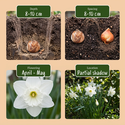 120x Narcissus Botanical White Mix – Botanische weiße Narzissenmischung – Weiß – Frühjahrsblüher – Zwiebelgröße 10/12