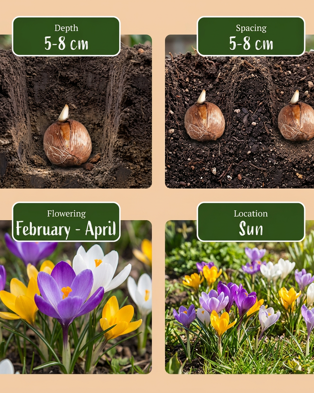 400x Crocus Species mix - Mezcla de especies de azafrán - Variados - Bulbo para naturalizar - Calibre del bulbo 5/6
