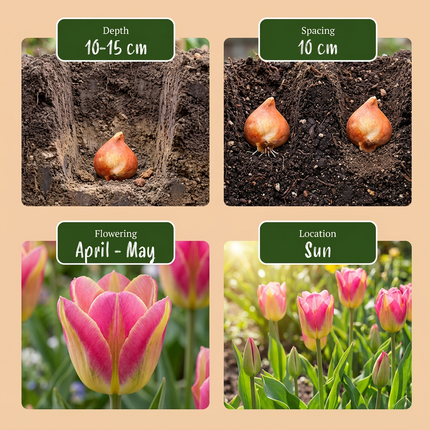 96x Tulipa Striped Crown - Tulipano corona striata - Varie - Fioritura primaverile - Calibro del bulbo 11/12